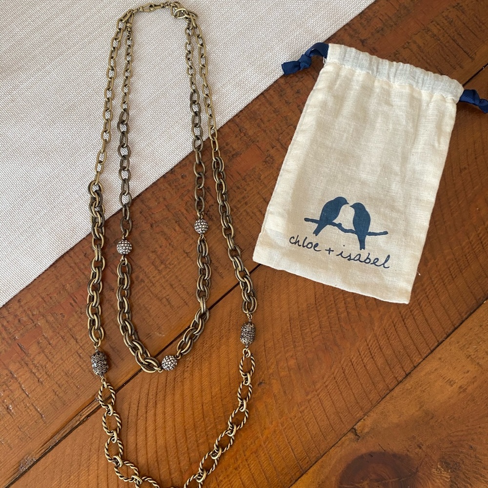 CHLOE + ISABEL PAVE CRYSTAL DOUBLE CHAIN 2 in 1 NECKLACE